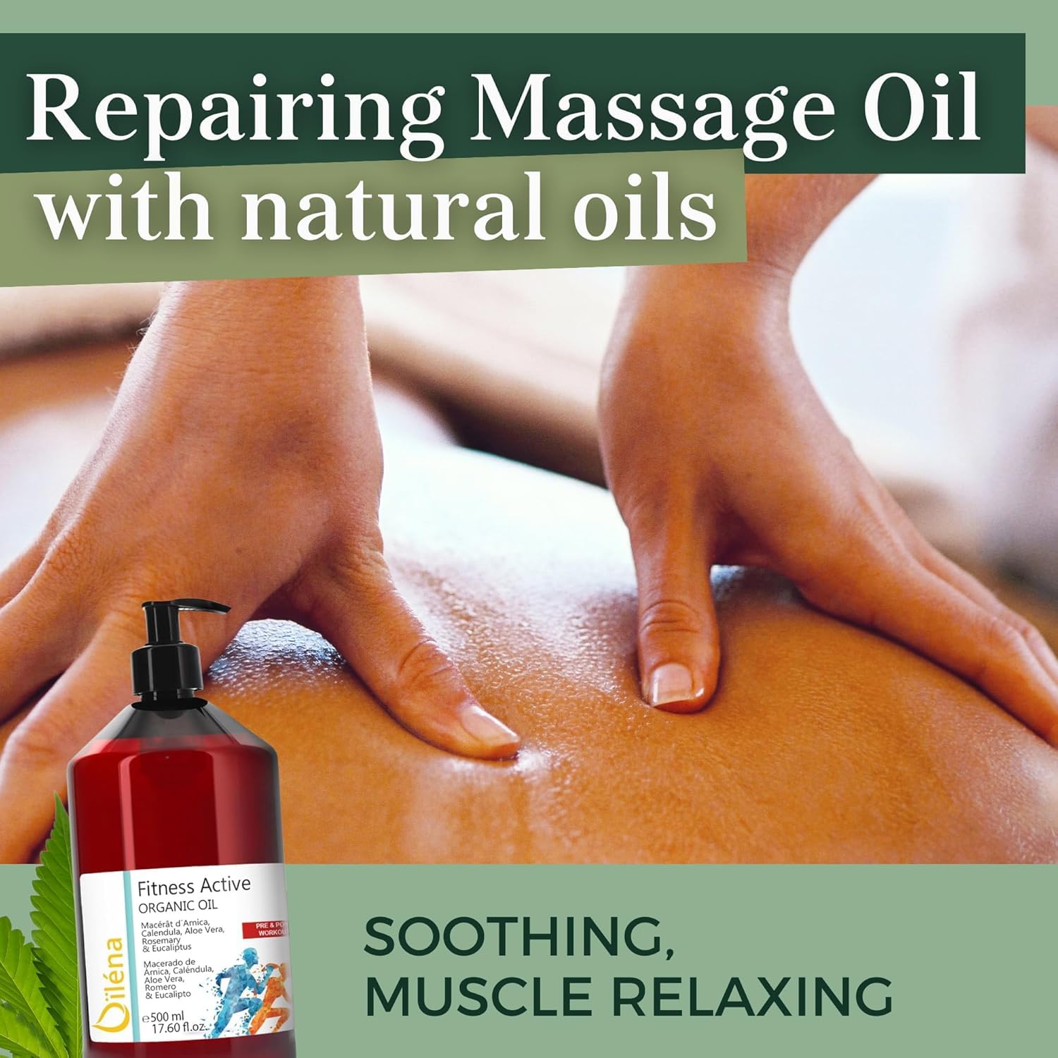 Huile de Massage Pro 500ml | Réparatrice, Relaxante | Soulage Muscles | Raffermissante | Pré/Post Workout | Aloe, Arnica, Calendula, Romarin, Eucalyptus