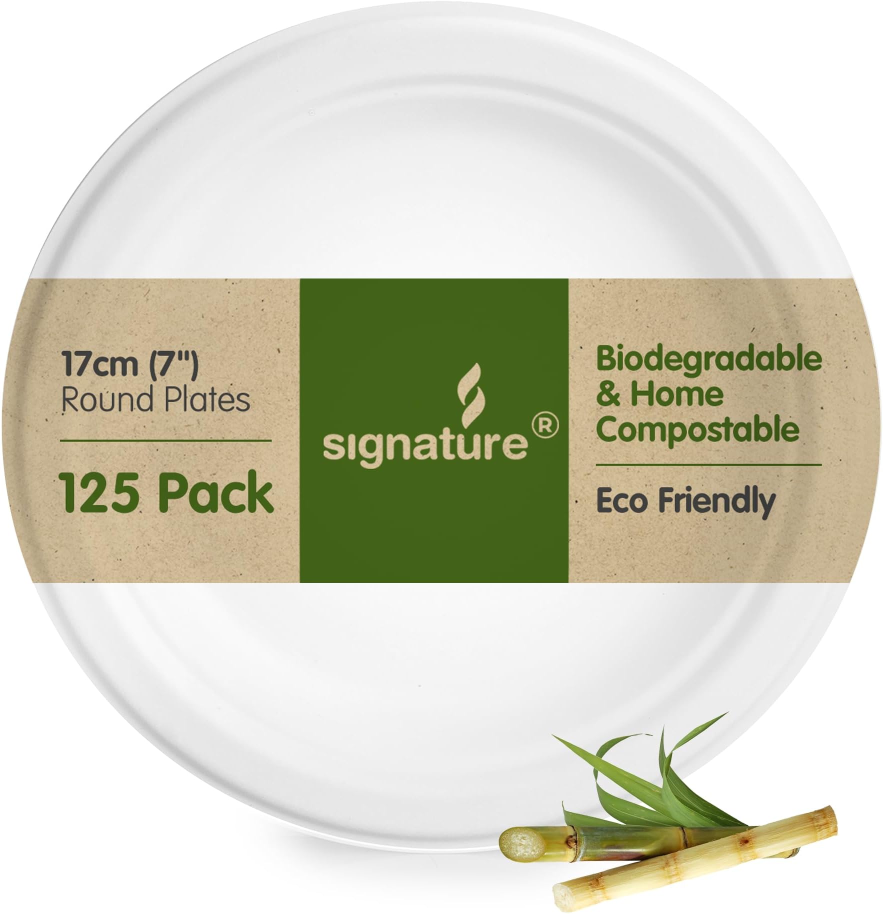Signature Packaging - Paper Plates 125 Pack - Party Plates - Biodegradable Disposable - Sturdy & Round 17cm