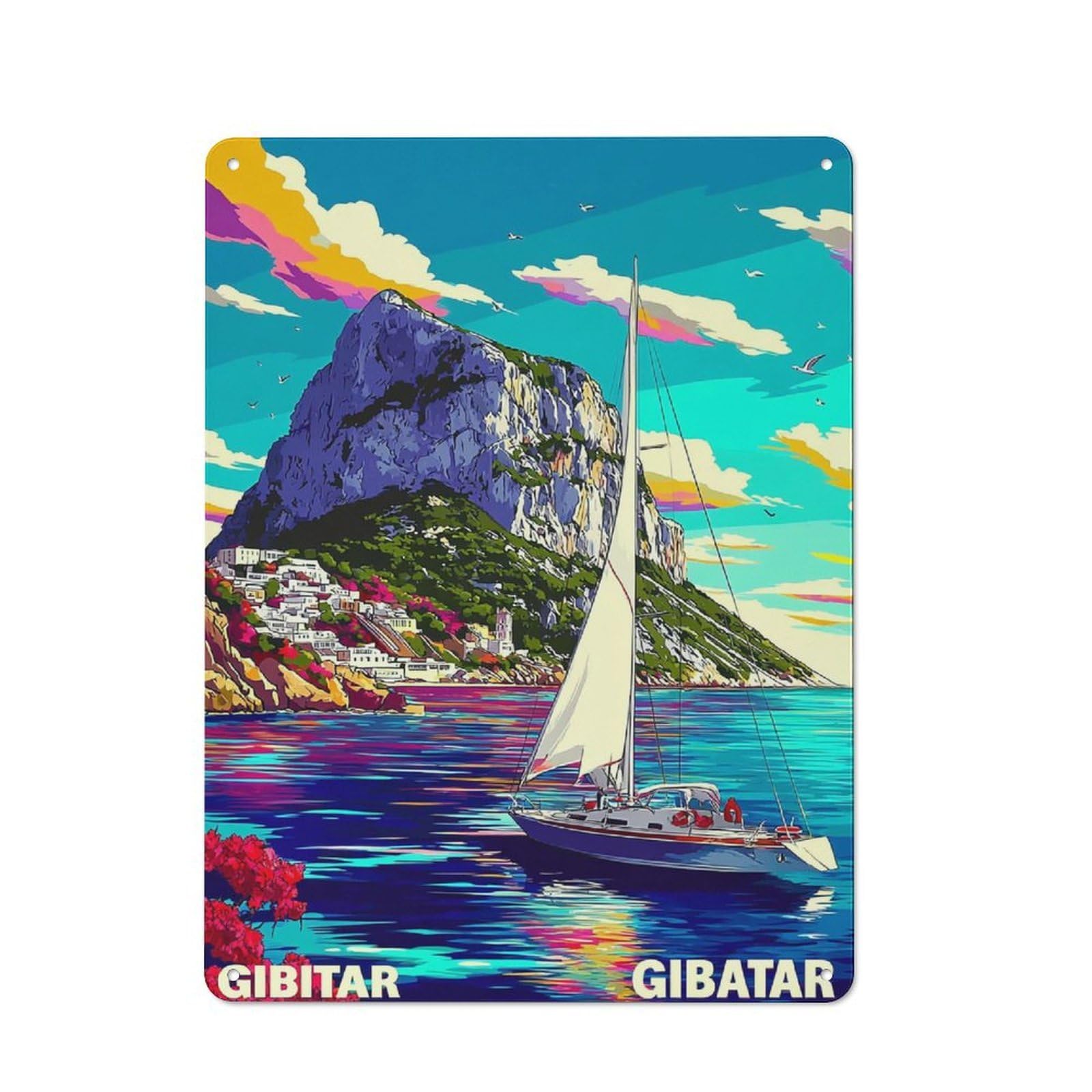 Junmoney Gibraltar Sailing Serenity Rustic Tin Sign 40X30cm, Vintage Porch Wall Decor For Conservatory, Home Bar Or Utility Room