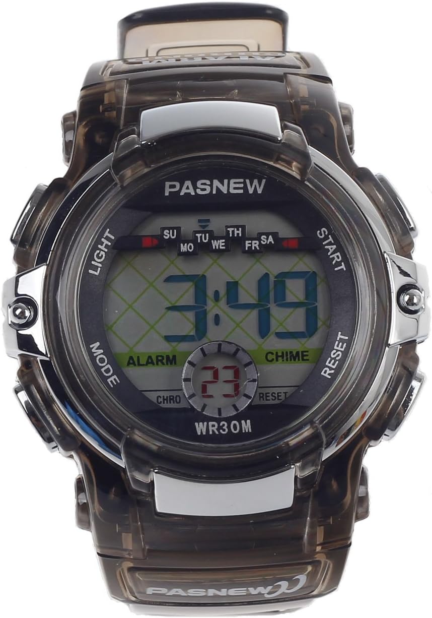 Cute LED Water-proof Sport Digital Wrist Watch for Teen Girls Boys (Black Transparent)