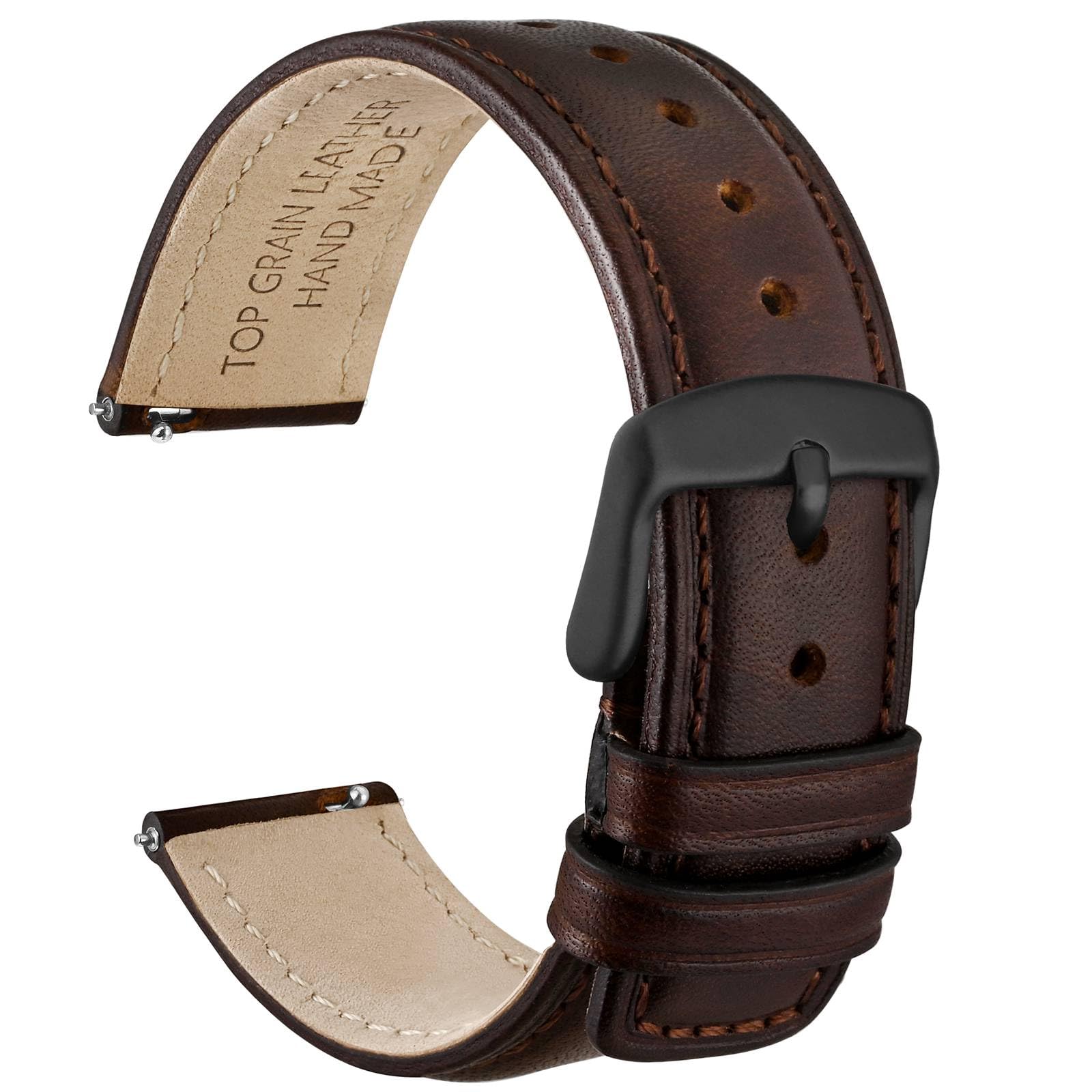 WOCCI Quick Release Watch Band, Distressed Genuine Leather, Stainless Steel Buckle, Strap Width 18mm 19mm 20mm 22mm 24mm