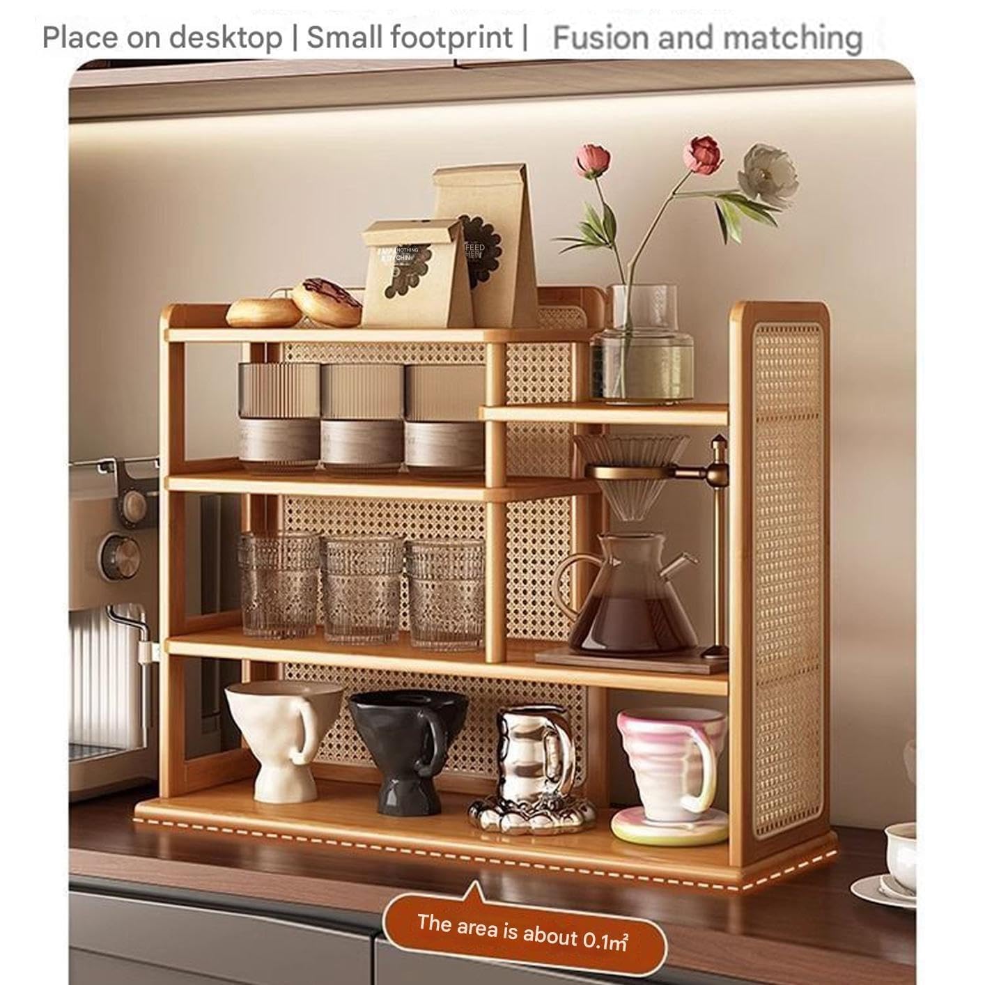 Scolapiatti multistrato in rattan, ripiano in legno di bambù, per soggiorno e cucina, struttura robusta inclusa