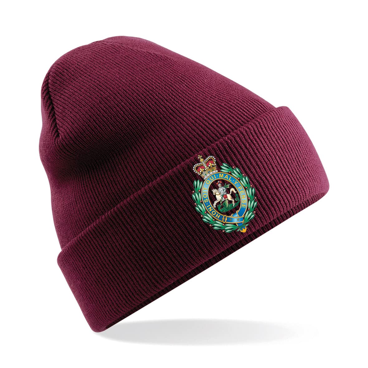Psave Men's Red Maroon Royal Regit Of Fusiliers Insignia Premium Embroidered Beanie Hat, Bob Hat British Army Military (Maroon)