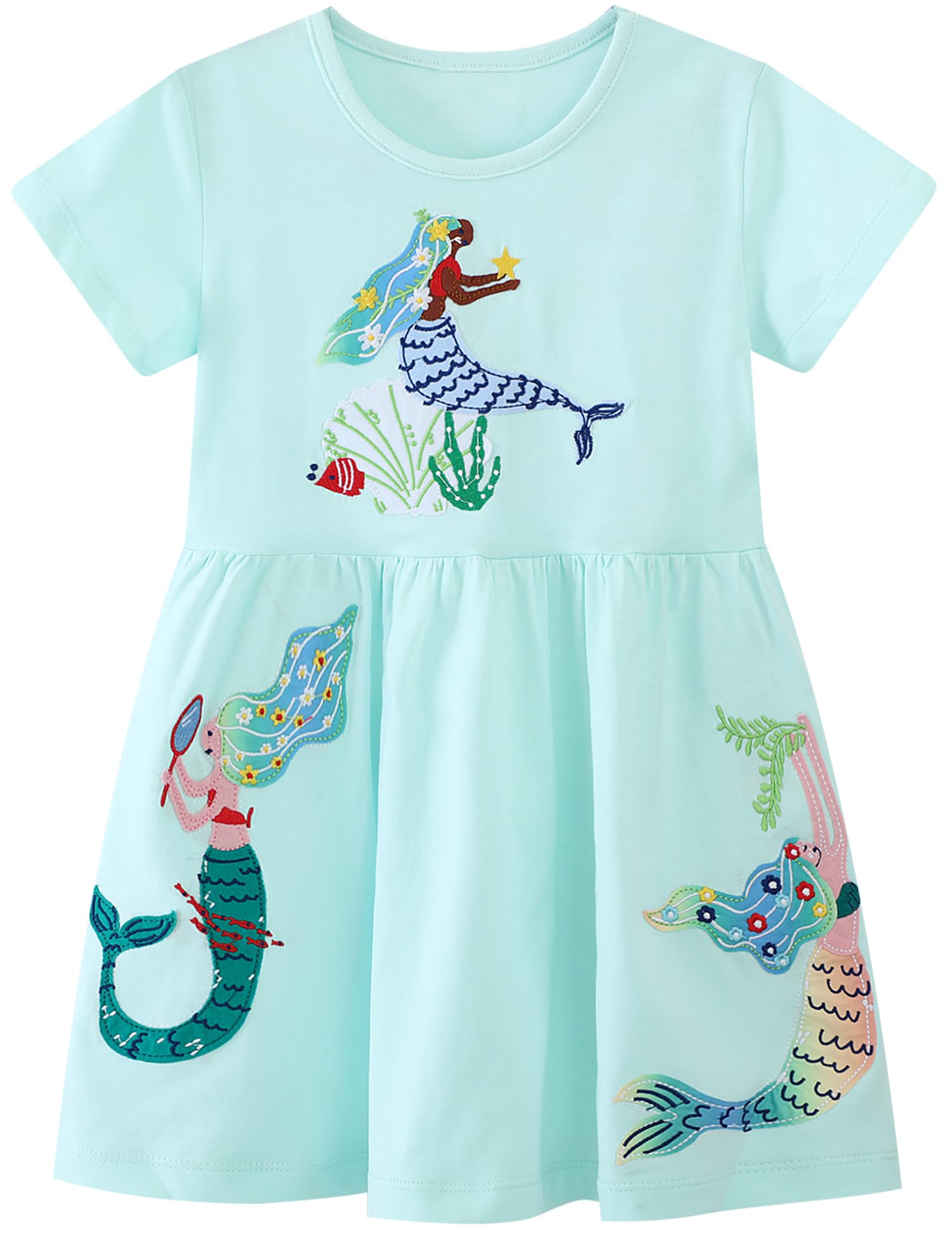 Hongshilian Little Girls Casual Cotton Dress Cartoon Print Short Sleeve Summer T-Shirt Skirt Dresses