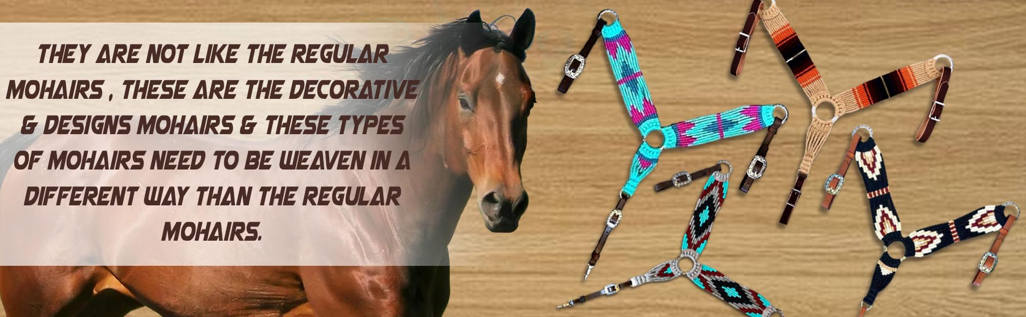 Cheval's International Wełniana ręcznie robiona obroża na piersi z moheru do akcesoriów do jazdy konnej (wielokolorowy_Cob_Design4)