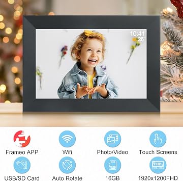 Frameo 10.1 Inch Smart WiFi Digital Photo Frame,Digital Picture Frame with 1920*1200 IPS FHD,16GB Storage & SD Slot, Electronic Picture Frame Touch Screen with Auto-Rotate, Frameo Digital Frame Wifi