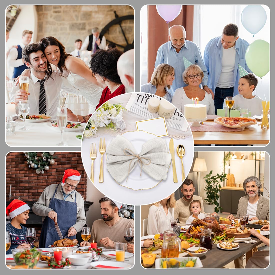 RANJIMA Tovaglioli Oversize in Cotone 100%, 45 x 45 cm (18" x 18") Tovaglioli di Stoffa Grandi Riutilizzabili per Natale Compleanni Matrimoni Decorazioni da Tavolo,Grigio Chiaro