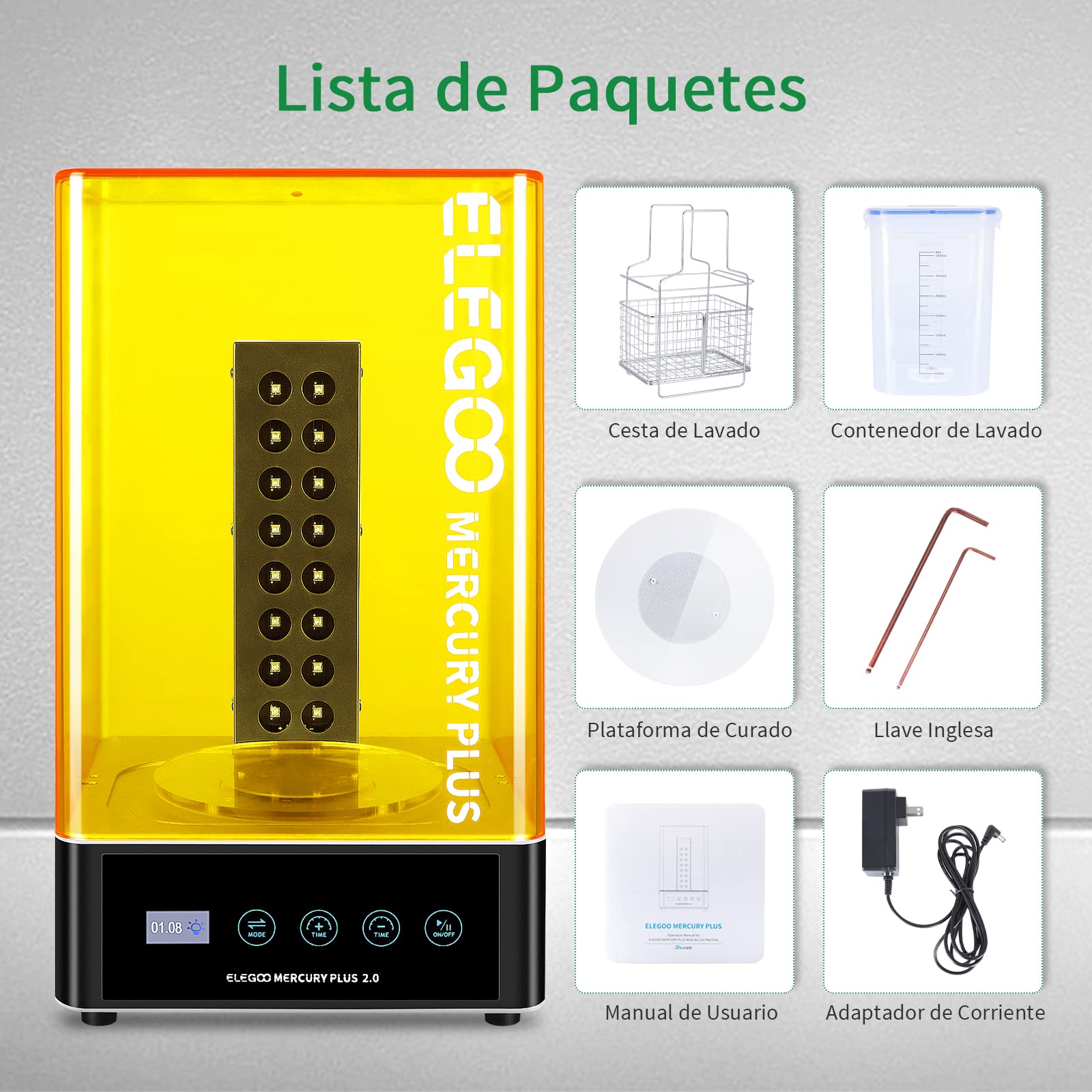 ELEGOO Mercury Plus V2.0 Wash and Cure, Máquina de Lavado y Curado 2 en 1, Curar 3D Modelo de Resina, Adecuado para Impresora 3D LCD/DLP/SLA