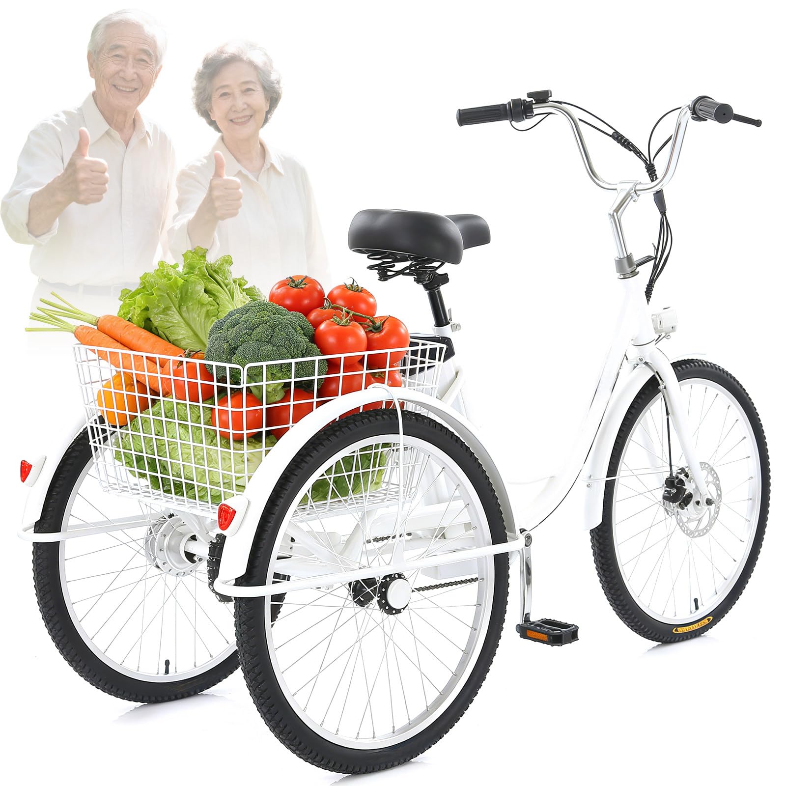 LRPMGZYoe 24" 3 Wheel Electric Bike Adult Tricycle Pedal Assist for Adults 150 kg Load Capacity Adjustable Height with Basket Elderly Exercise Shopping Scooter Comfortable Rides