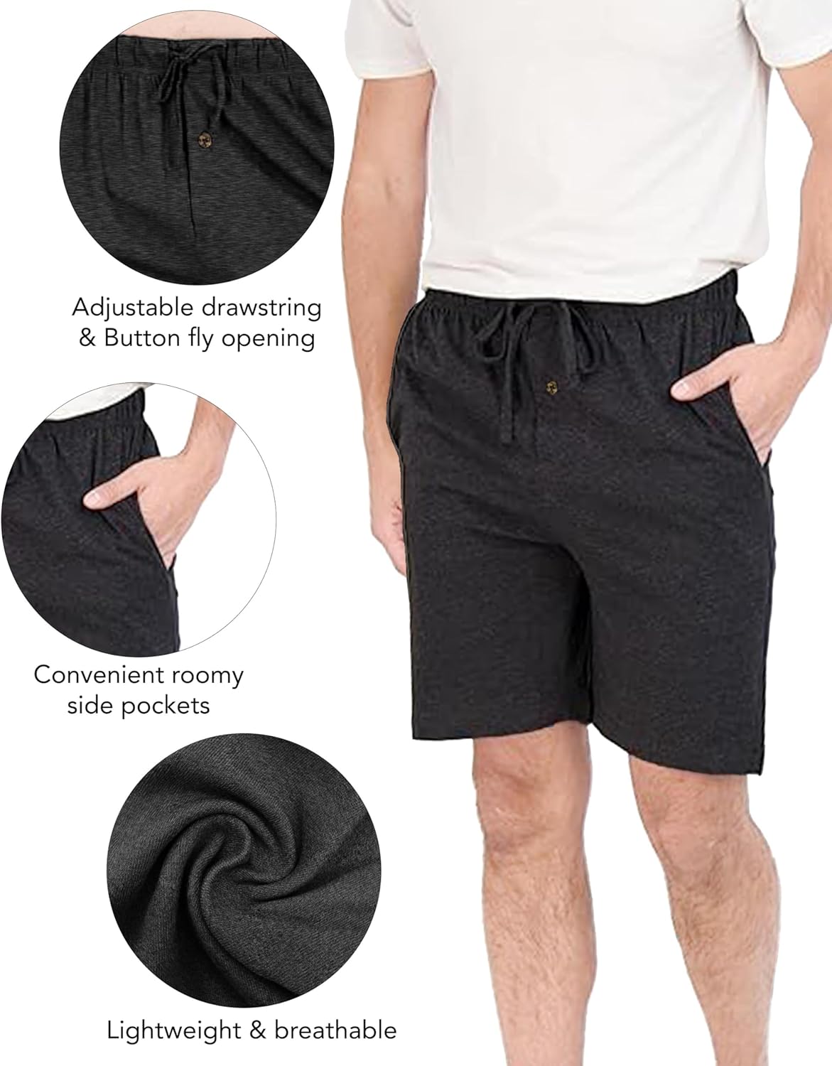 Andrew Scott Men's Lounge Shorts | Drawstring & Pockets Cotton PJ-Sleep Short Bottoms | Multi Packs - Image 4