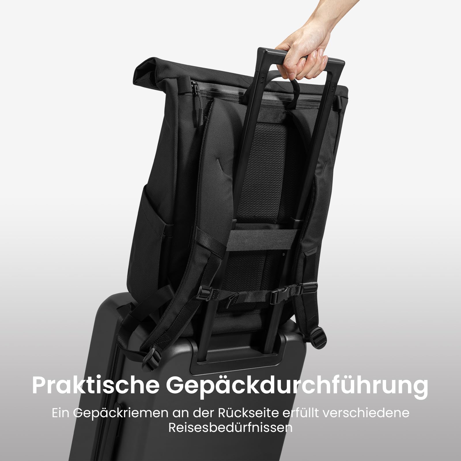 tomtoc Rolltop Rucksack Herren Damen 25L-30L Wasserdicht Schulrucksack Tagesrucksack mit 17,3 zoll Laptopfach, Groß Laptop Travel Backpack Daypack für Uni, Arbeit, Fahrrad, Reisen und Wandern, Schwarz