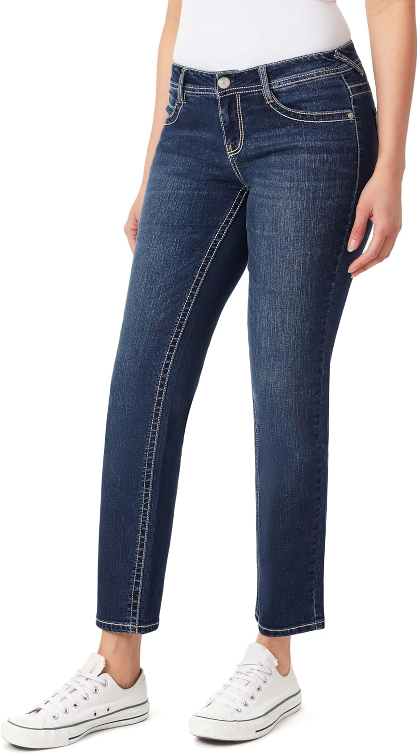 WallFlower Womens Feisty Curvy 30" Low Rise Straight Insta Stretch Juniors Jeans