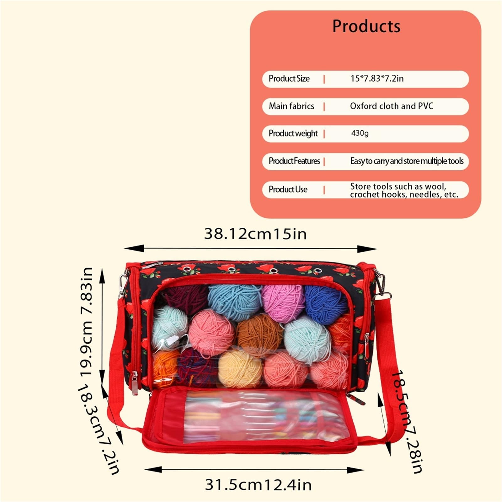 projekttasche für strickzeug Yarn Storage Bag Empty Wool Crochet Waterproof Hooks Diagonal Package Sewing Organizer Knitting für Wolle und Strickzubehör(Color 6)