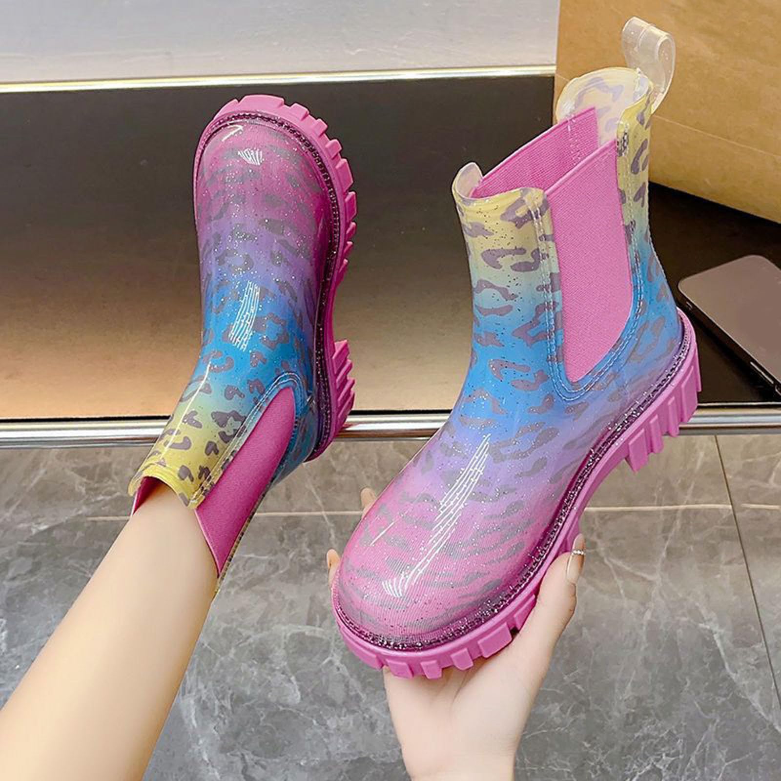 Botines para mujer forrados impermeables antideslizantes transpirables transpirables zapatos de lluvia comodidad jardinería zapatos de tacón medio