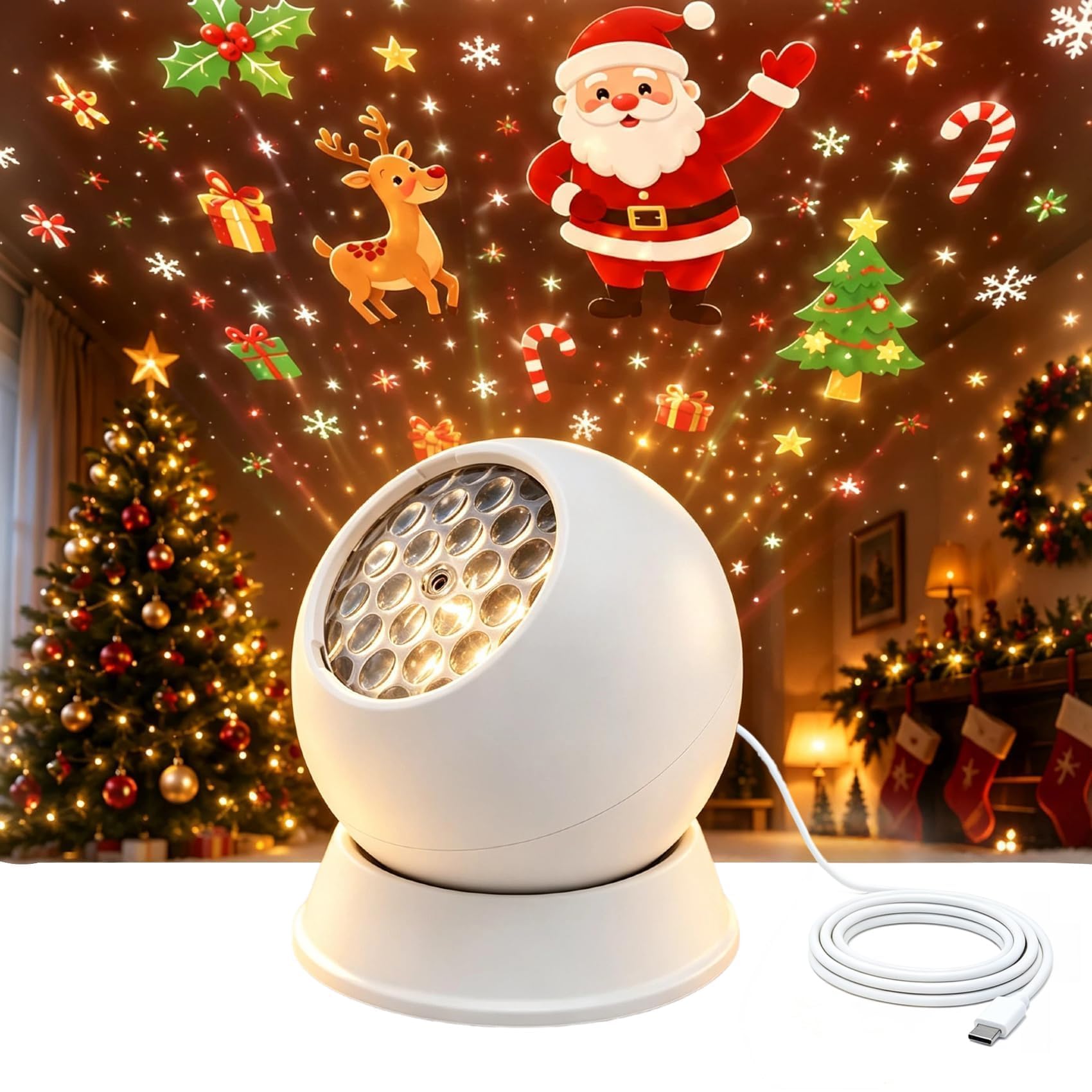 LED Ocean Wave Night Light Projector, 360° Dynamic Rotating Ocean Projector Light with Ambient Lighting, Multi-Angle Adjustable 5d Holographic Projectors for Bedroom Home Theater Game Room