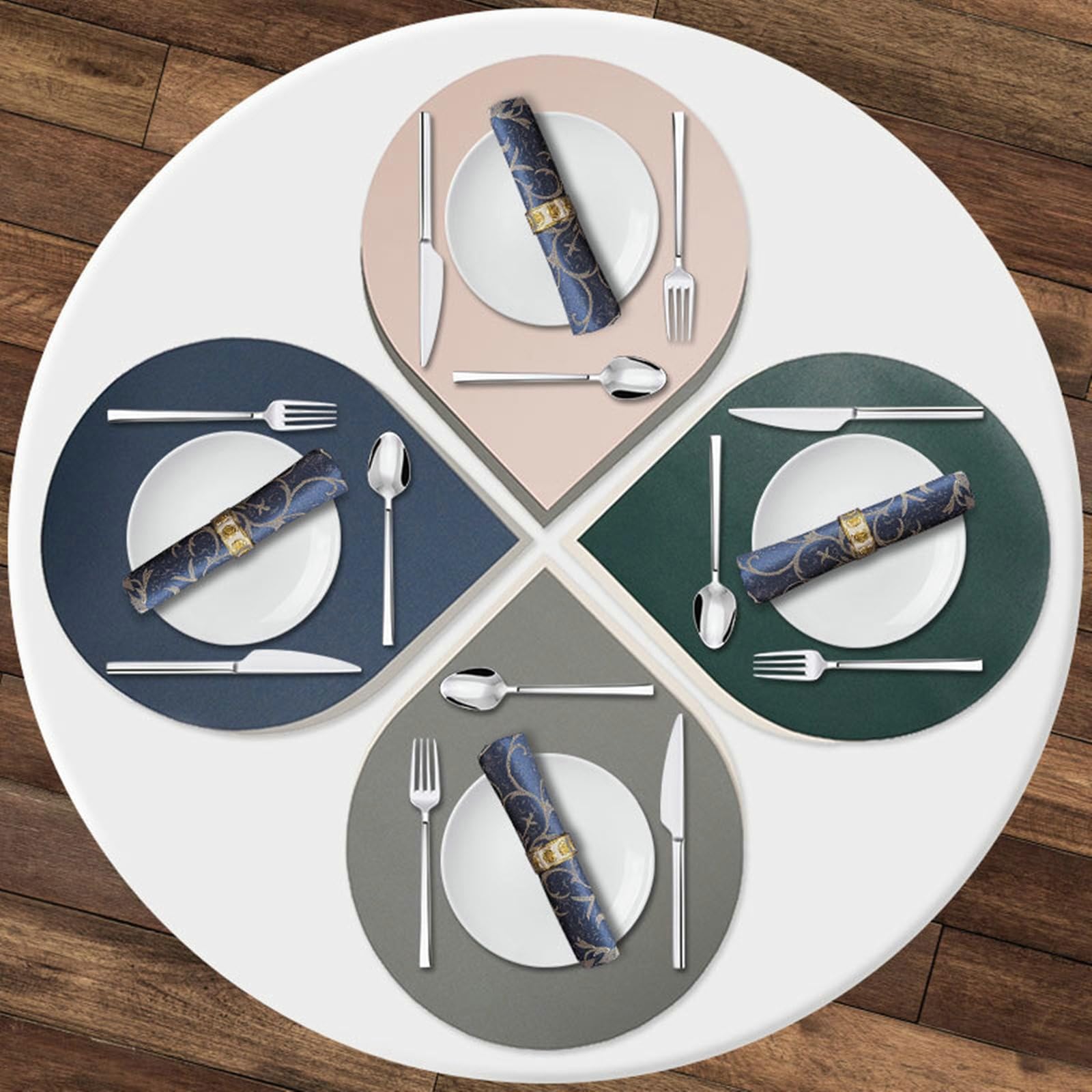 Tovagliette Americane e Sottobicchieri Set di 8, Tovagliette Cucina Impermeabili Pelle Reversibile Bicolore Forma di Goccia d'acqua, 38x46 cm e 10x12 cm