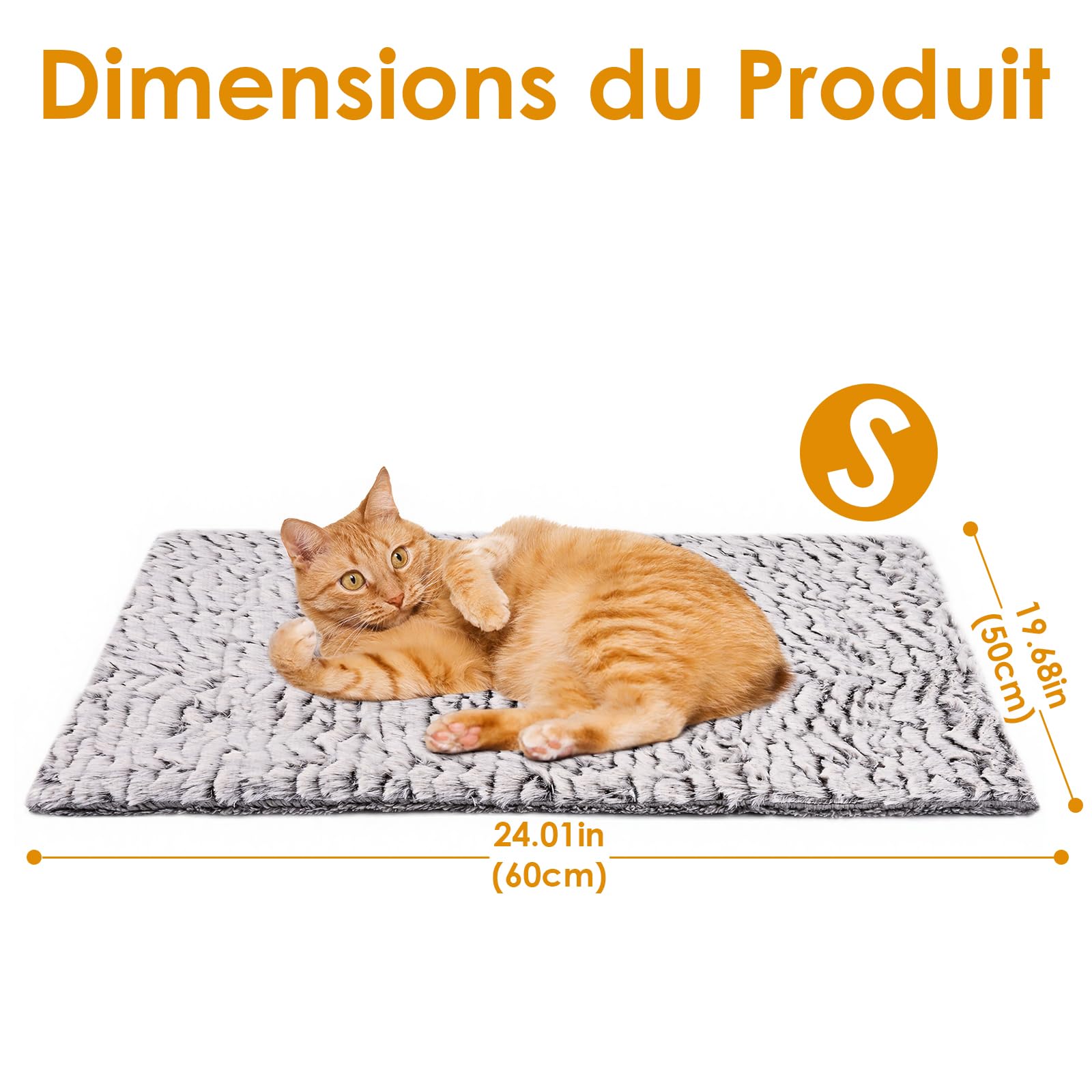 Coussin Auto-Chauffant Chat et Chien,Couverture Chauffante Chat sans électricité,pour Intérieur & Exterieur, Lavable, Antidérapant,50x60cm (Gris, S)