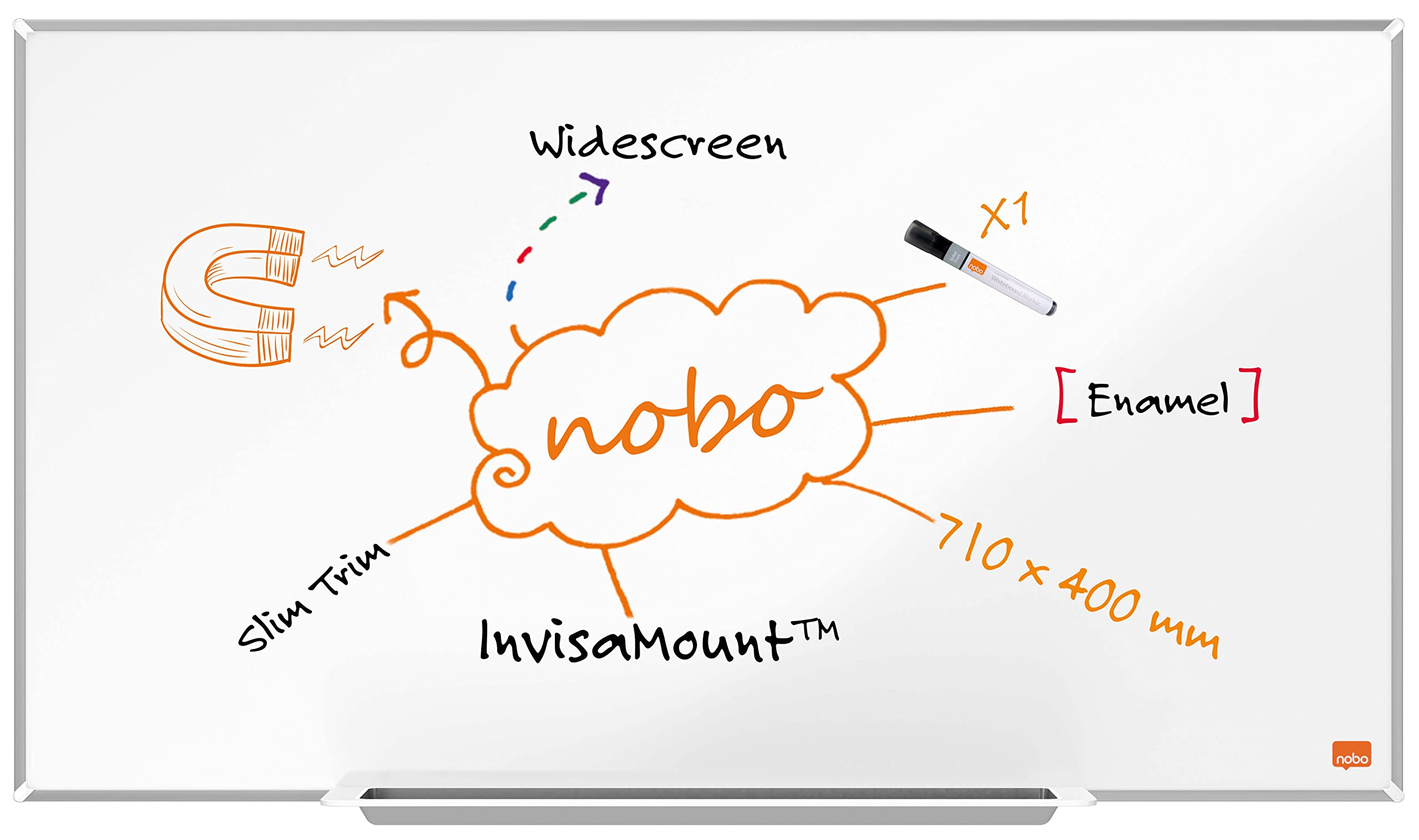 Nobo Impression Pro 710x400mm Widescreen Enamel Magnetic Whiteboard
