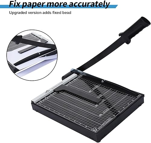 Miniatura 10 de Guillotina de corte de papel, tabla de cortar de papel de 12 pulgadas, capacidad de 12 hojas, base de metal resistente, barras guía de papel duales,