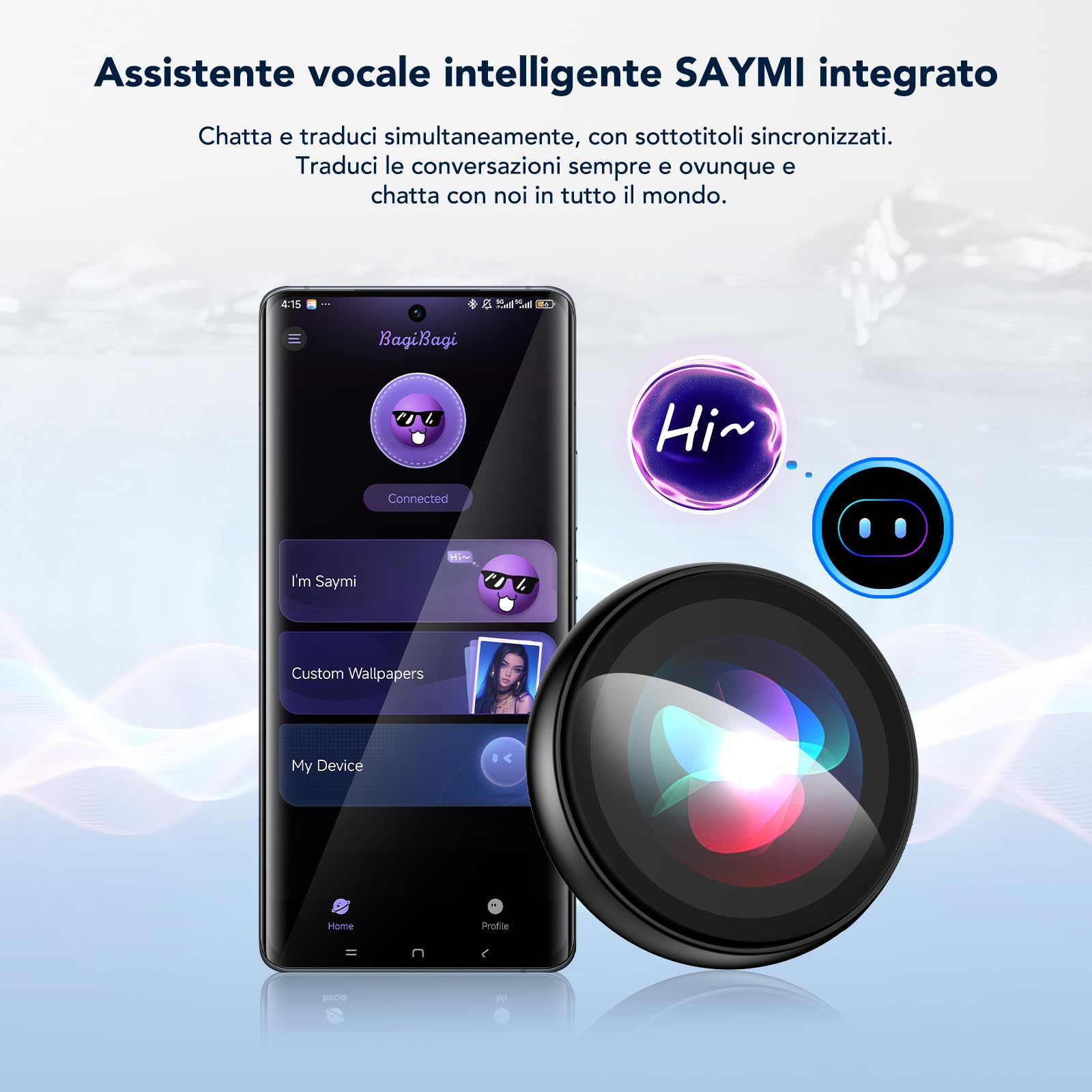 AI Badge - Traduttore vocale con 60 lingue in tempo reale, Bluetooth 6.0, Smart E-Badge portatile con schermo LCD HD touch screen, traduttore vocale per viaggi, affari