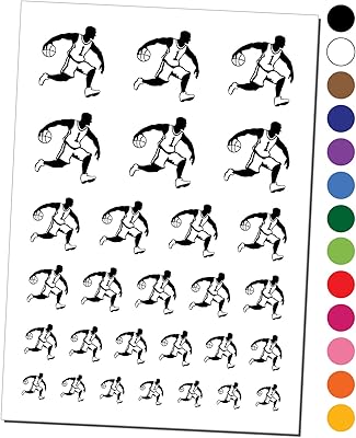 Basketball Player Dribbling Ball Running Temporary Tattoo Water Resistant Fake Body Art Set Collection - Black (One Sheet)