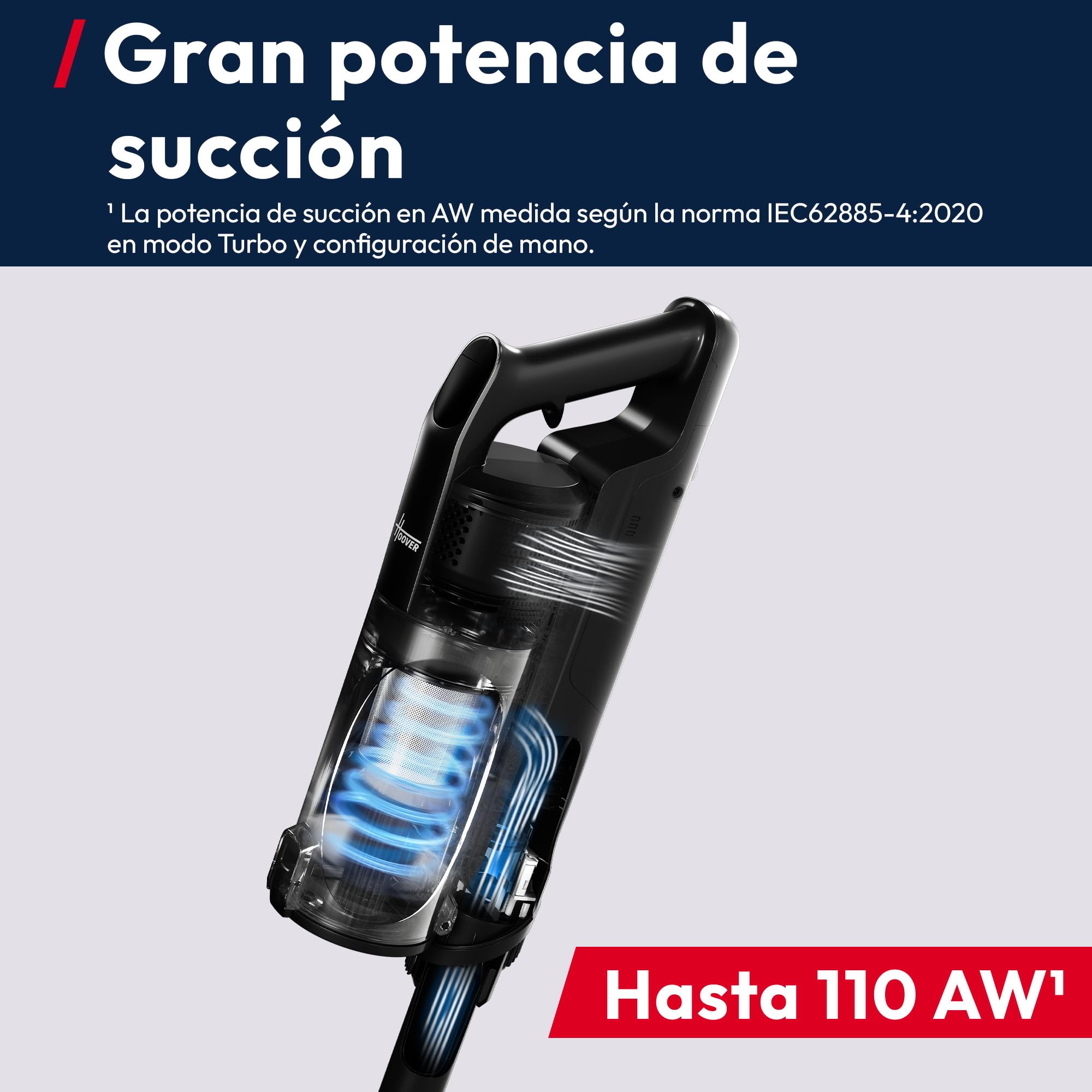 Hoover HF3 Core Aspiradora Sin Cable, 110 AW de Potencia, 60 min de autonomía, tecnología Anti‑Twist, Cepillo multisuelos de Doble Borde, diseño versátil, QuickPark, Formato portátil [HF3CZ10H]