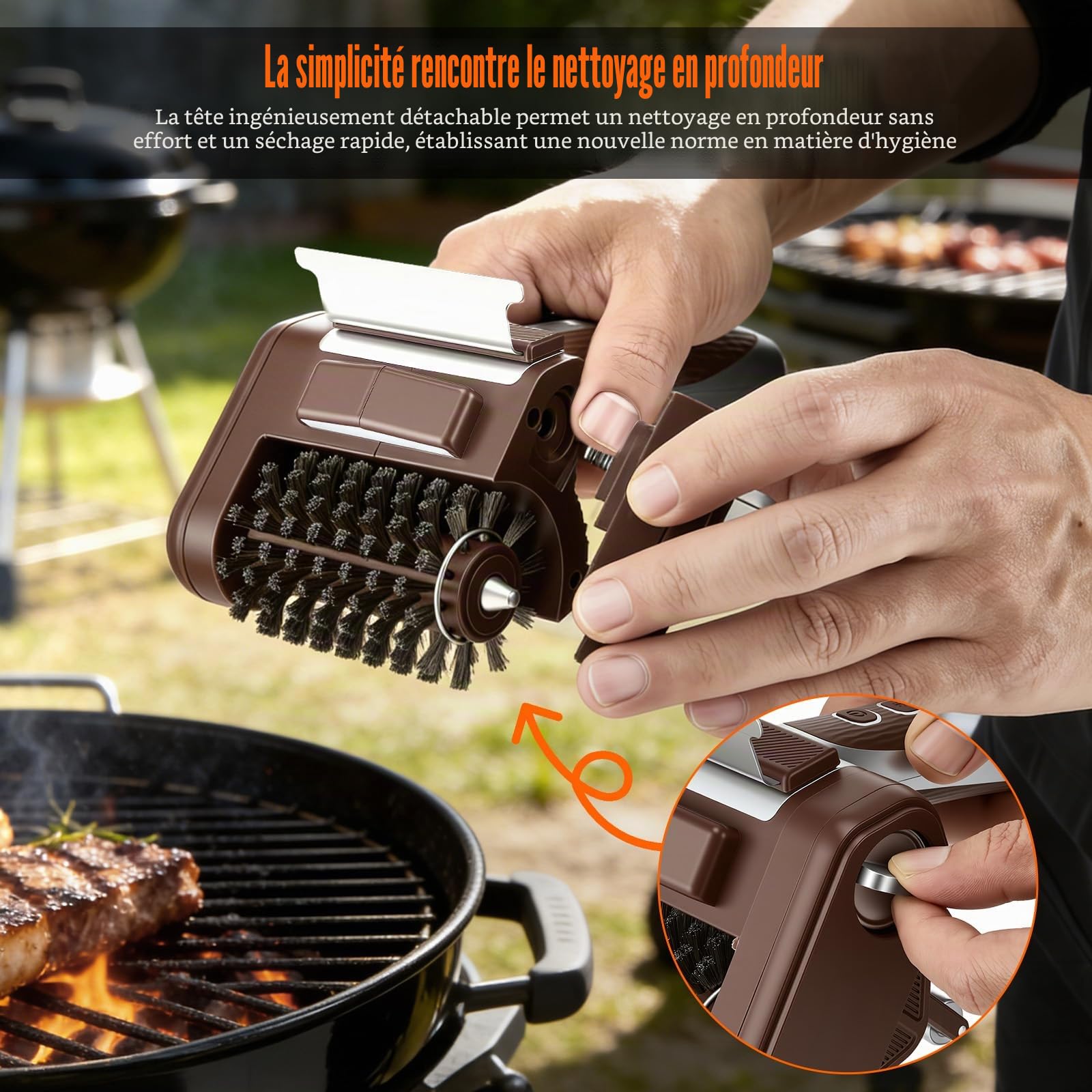 Brosse à gril électrique sans fil, 4000mAh, brosse de nettoyage électrique pour barbecue avec éclairage LED, rechargeable, nettoyeur de gril électrique pour barbecue, grille en fonte, gril à gaz, gril