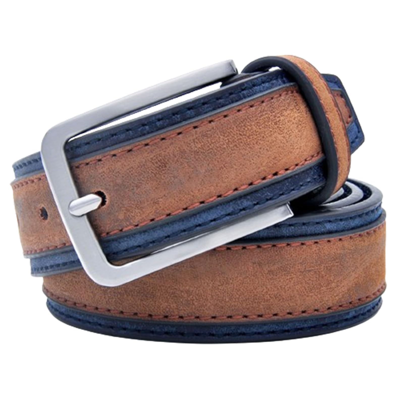 NALANY Men's Full Grain Leather Dress Belt 34mm Wide Stitched Strap Prong Buckle Classic & Fashion for Work Business & Casual(100cm/39, Brown)
