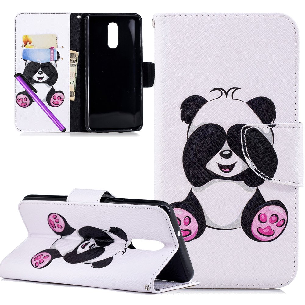 LG Stylo 4 Case, LG Stylus 4 Case LEECOCO Fancy Printing Floral Wallet Slim Case with Card Cash Slots Premium PU Leather Folio Flip Kickstand Protective Case Cover for LG Stylo 4 Cute Panda BF