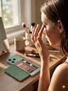 Teraabliss Beauty Makeup Kit in iPhone-Shaped Case | Includes Long-Lasting Brightening Complexion and Highlight Blush Palette with Mirror (Green) gallery image