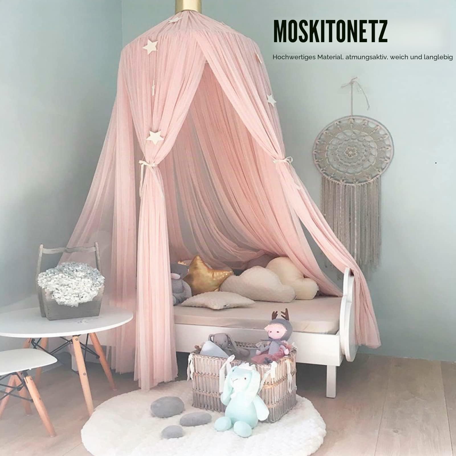 Bett Baldachin NET, Baldachin -Bettvorhänge, Prinzessin Krippe Baldachinvorhänge für Babybett, Kinderbett und Erwachsene Betten (Rosa)