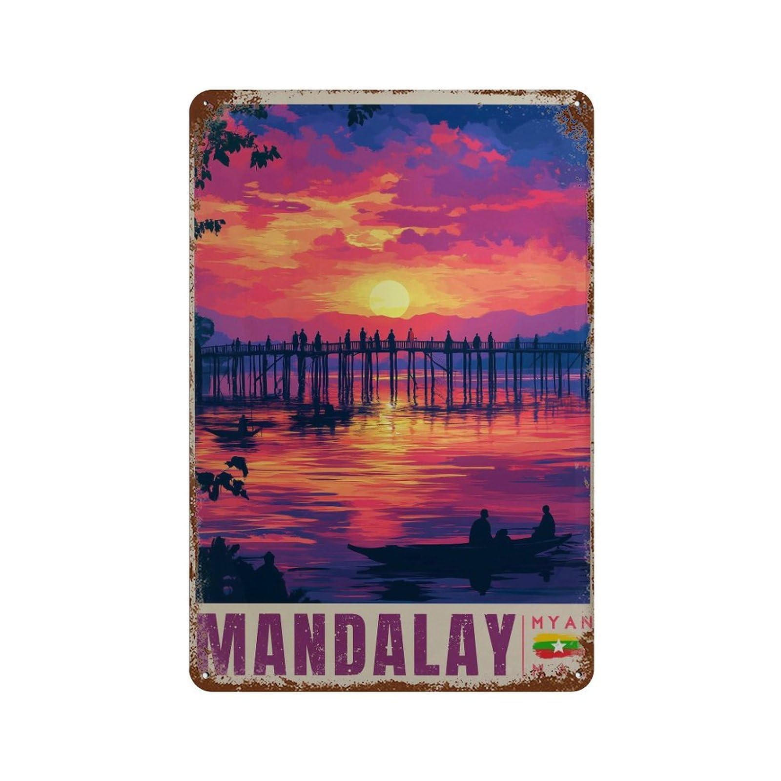 xiaoxiaoshen Mandalay Travel Irrawaddy River Myanmar Wall Decor Art Metal Tin Poster Modern Home Decor Art Home Bar Shop Decorations Vintage Sign 30x20cm