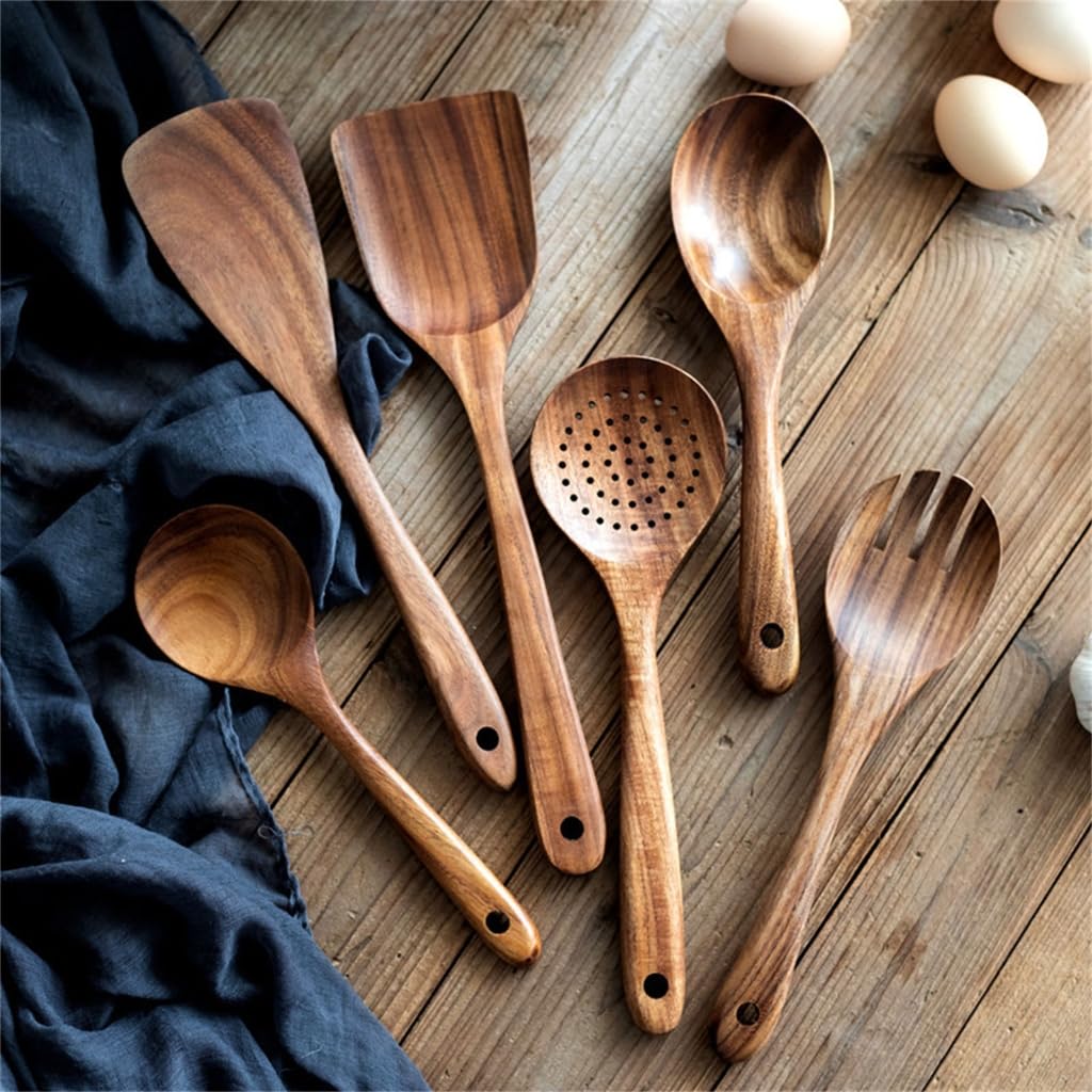 Küchenutensilien, Holzstruktur, Kochutensilien-Set, Geschenk zum Kochen