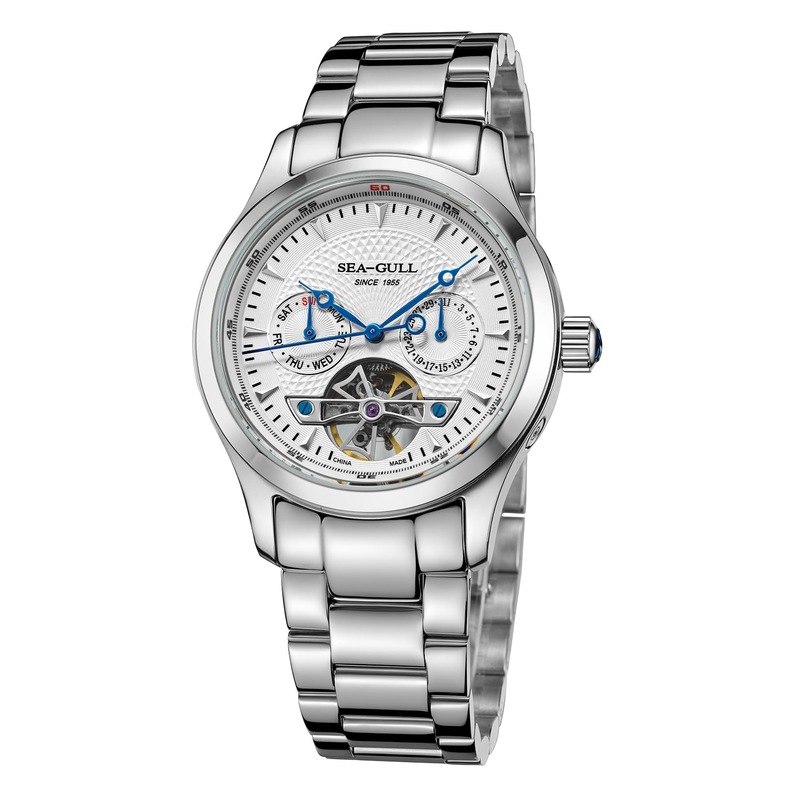 SEA-GULL Orologio da polso meccanico automatico da uomo, in acciaio inox, con volano cavo, data, datario, cristallo zaffiro sintetico, quadrante da 39 mm, orologi da lavoro