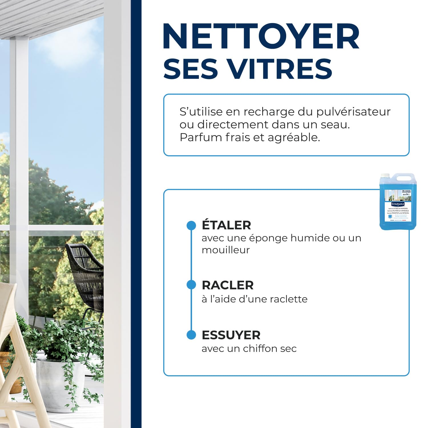 STARWAX Nettoyant spécial vitres et miroirs 5L | Nettoie vitres et miroirs, sans trace, anti-réencrassement, parfum verveine citron, grand format recharge économique