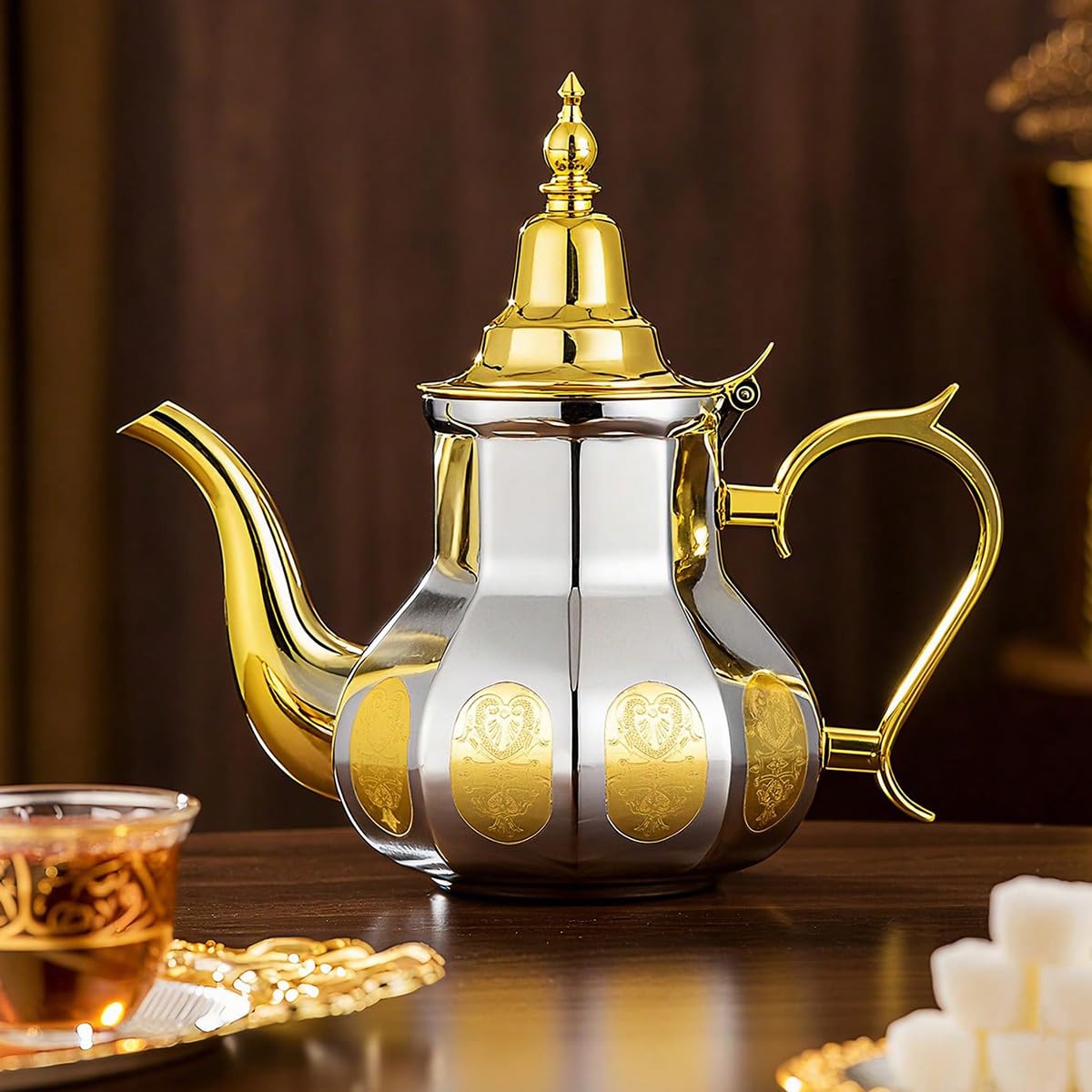 Tetera marroquí de 0,7 l, estilo árabe, acero inoxidable, estilo marroquí, tradicional, estilo religioso