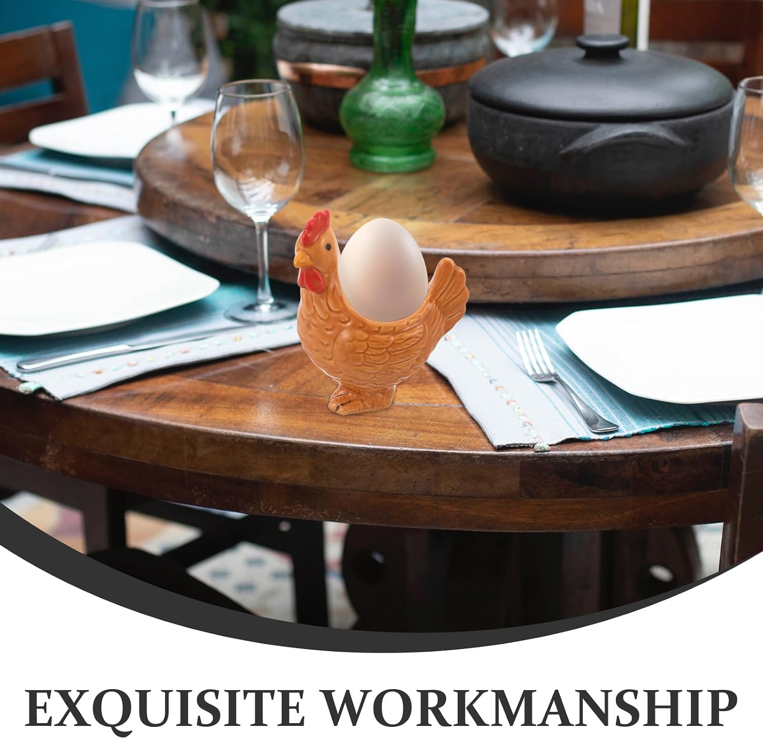 Easter Egg Cup Ceramic: Single Chicken Hard and Soft Boiled Egg Holder - Tabletop Easter Display for Farmhouse Decoration 4.32X3.54X2.55" Brown