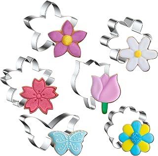 FUSOTO 6PCS Flower Cookie Cutters Set - 3 Inch Stainless Steel Daisy Tulip Butterfly Shapes for Baking Cookies Sandwiches