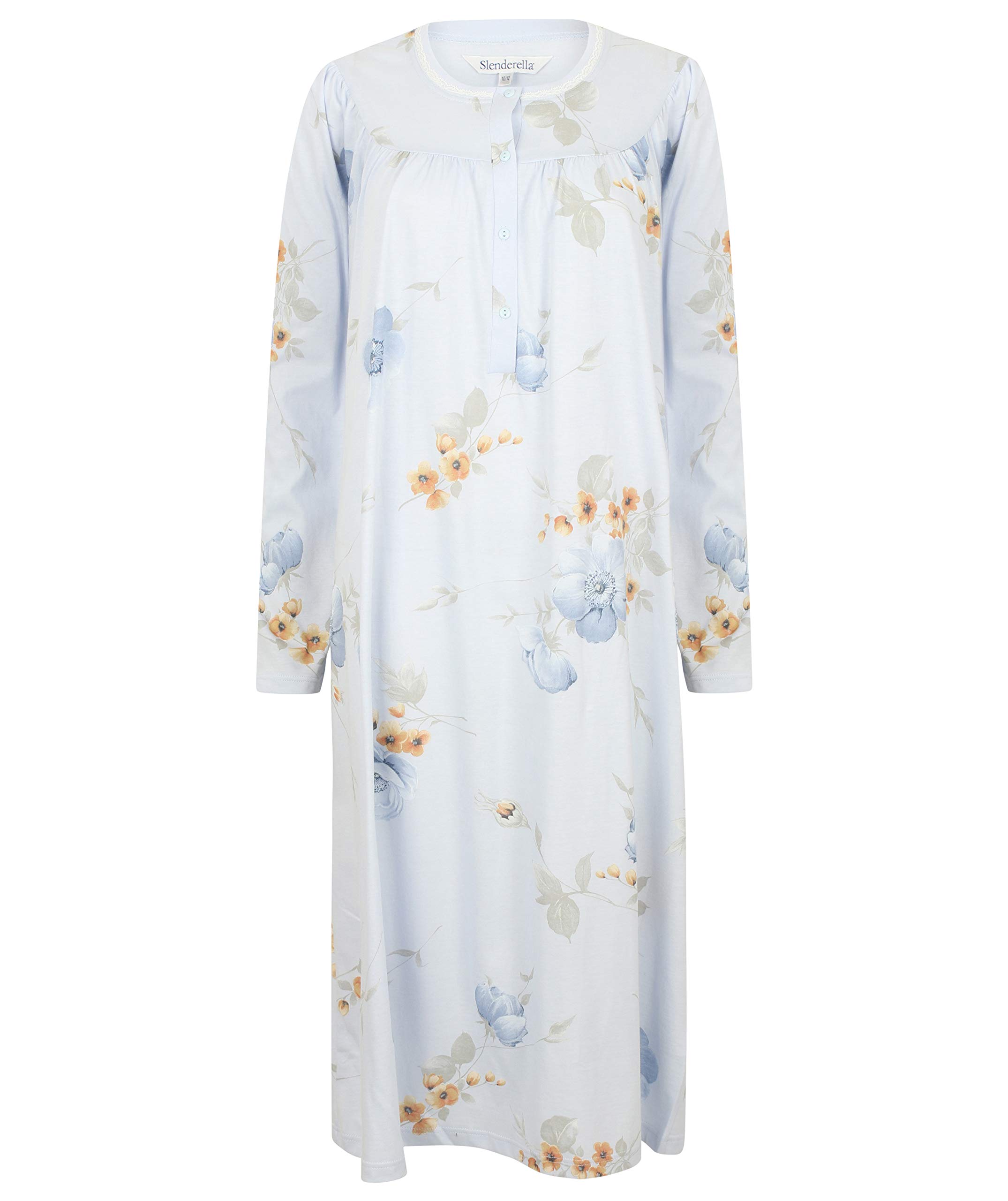 Slenderella 100% Egyptian Interlock Cotton Long Sleeve Nightdress (Large, Pink Print)