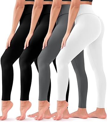 4 Pack Leggings for Women - High Waisted Full Length Buttery Soft Yoga Pants for Workout Athletic Daily