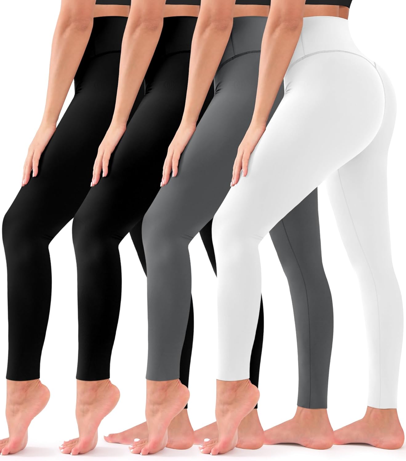 4 Pack Leggings for Women - High Waisted Full Length Buttery Soft Yoga Pants for Workout Athletic Daily 03-black/Black/White/Grey Small-Medium