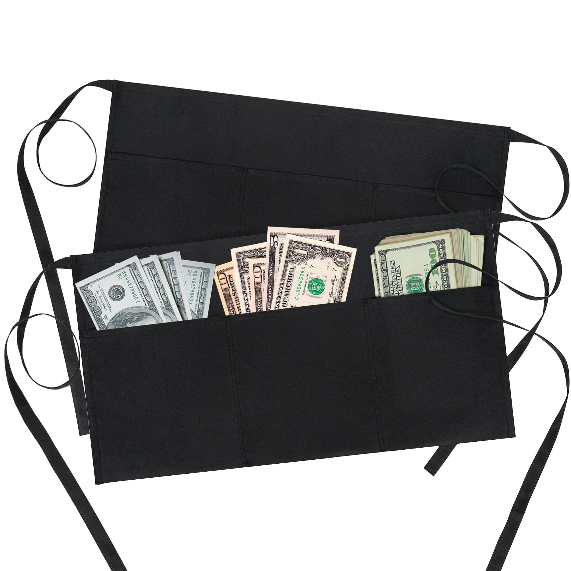 Waitress Aprons Cotton Server Aprons with 3 Pockets Mens Womens Restaurant Waist Apron Waterproof Kitchen