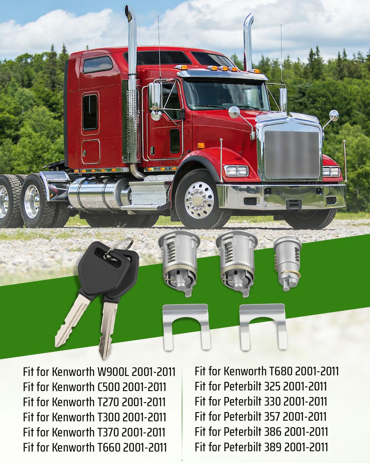 R56106503000 Lock Cylinder Kit with Keys Fit for Kenworth W900L T660 T680 & Fit for Peterbilt 389 386 357 2001-2011 – Ignition Switch + 2 Door Lock Cylinders with Keys