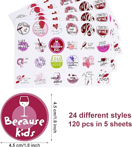 Miniatura 2 de Outus 120 marcadores de vidrio para bebidas, calcomanías divertidas para gafas, calcomanías para fiestas de amor, cata de amor, regalos y recuerdos,