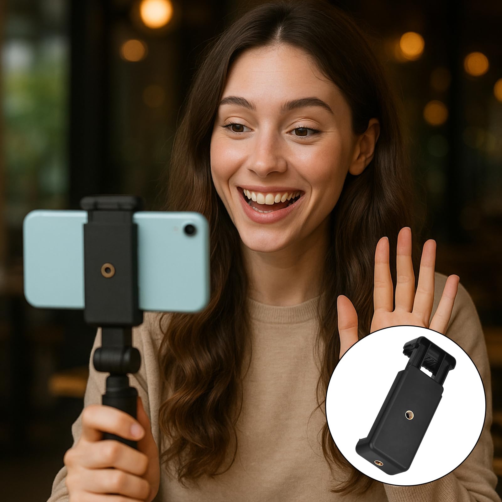 Stativ Handyhalterung, Universal Halterung Stativ Adapter Handy, Handyhalterung für Stativhandyhalterung 1/4 Zoll Schraubenloch Verstellbarer Clip (55 mm bis 95 mm Breite)