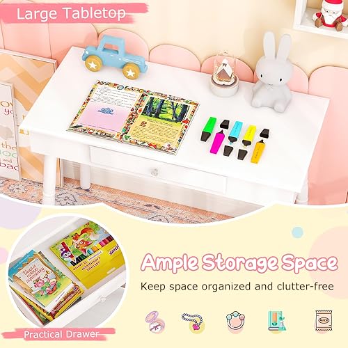 Miniatura 3 de HONEY JOY Vanity - Juego de tocador y silla de maquillaje de princesa con forma de corona con cajón, taburete acolchado para niños pequeños, espejo