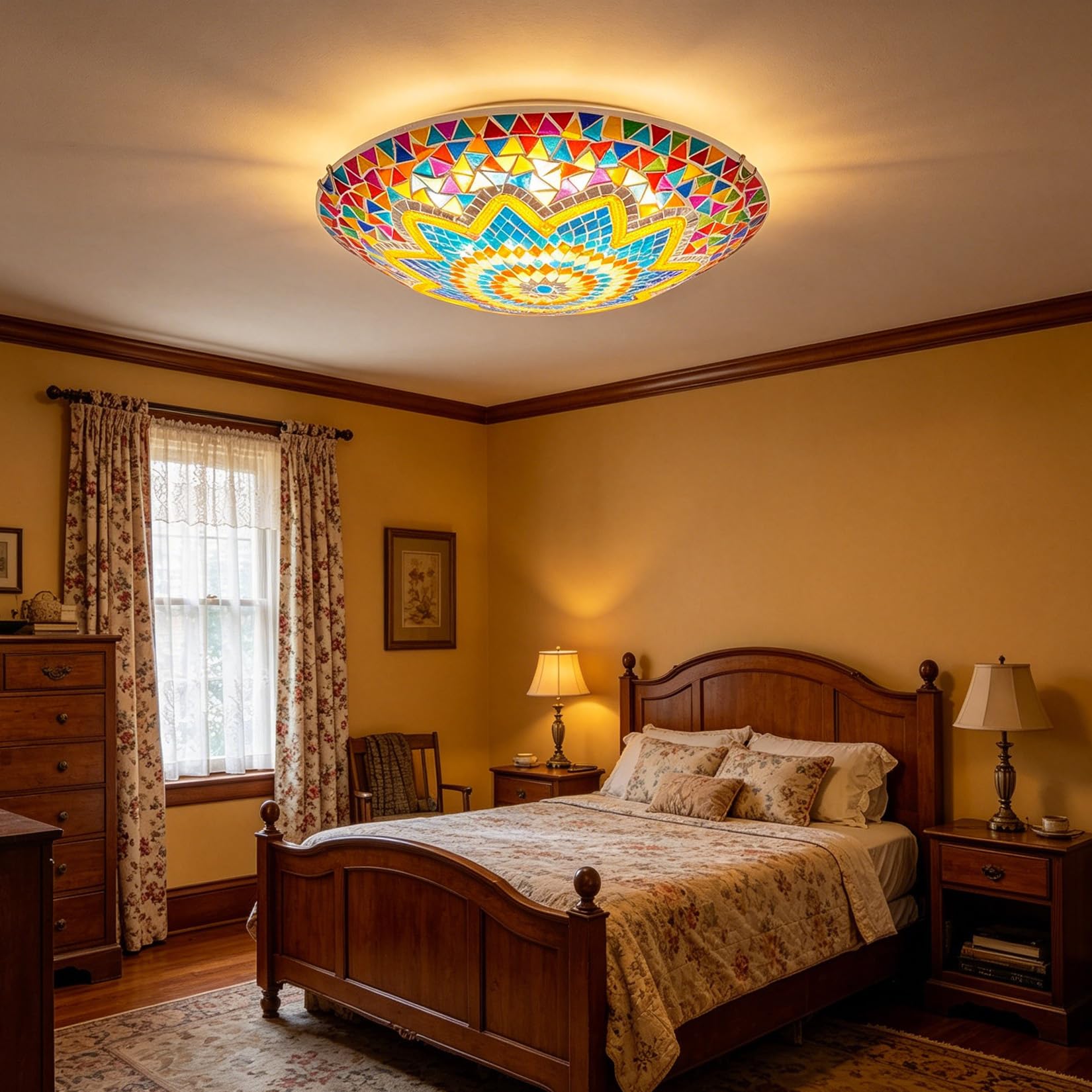 Yjmgrowing Turkish Ceiling Lamp Handmade Mosaic Flush Mount Ceiling Light Boho Moroccan Colorful Glass Ceiling Light Fixture for Bedroom Hallway Entryway Dining Room, E26/E27,16inch