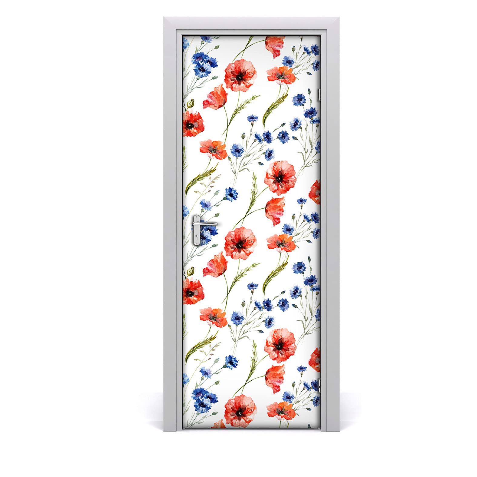 Rénover une porte abîmée avec un sticker coquelicots vintage