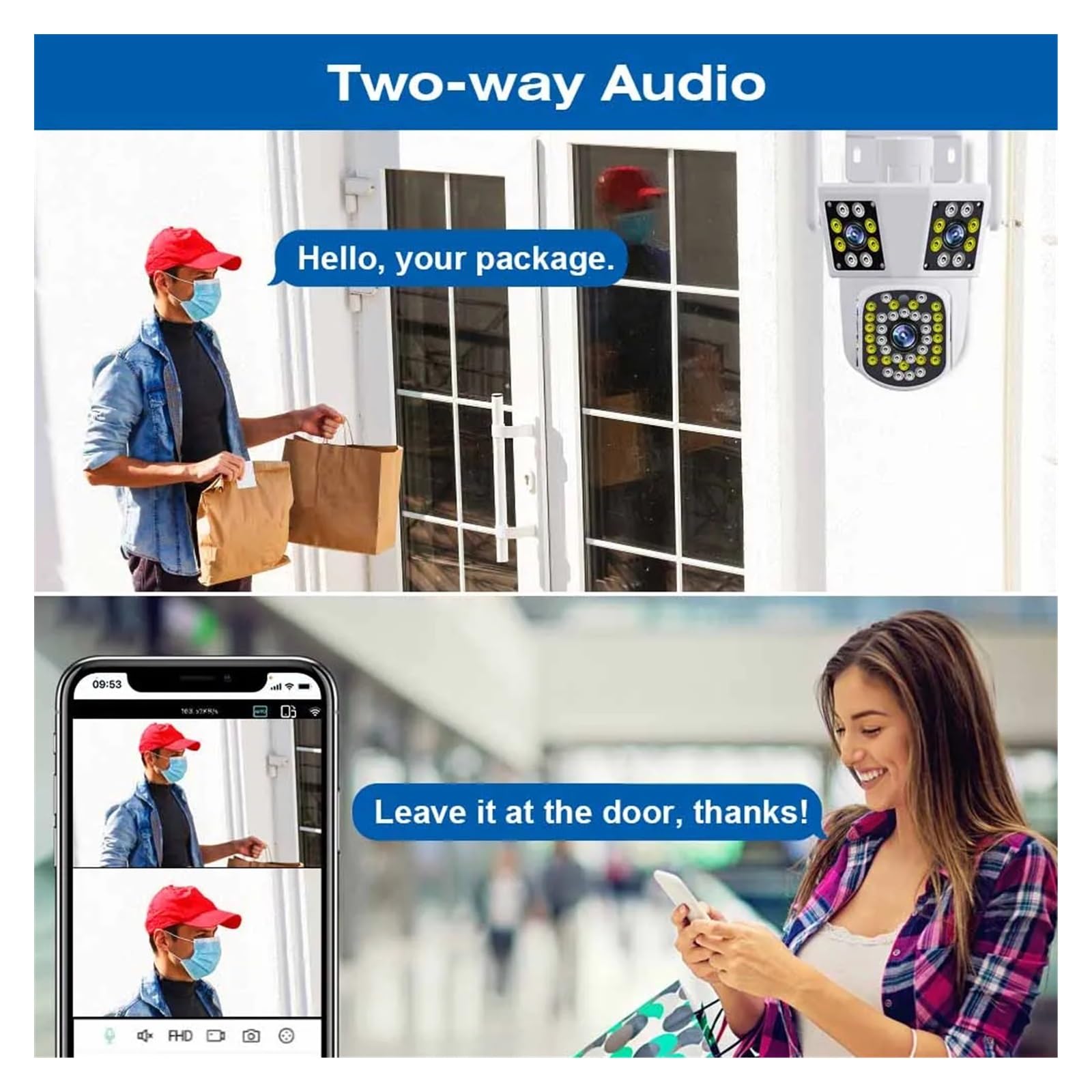 Kamera bezpieczeństwa, Kamera zewnętrzna 6K 12MP WIFI IP z funkcją śledzenia ruchu PTZ, trzema obiektywami i ekranami, wodoodpornym systemem bezpieczeństwa(6K 12MP ADD 32G)
