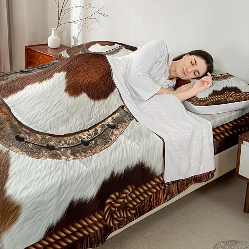 Miniatura 8 de Juego de sábanas con estampado de piel de vaca de girasol, tamaño Queen, juego de ropa de cama de piel de vaca abstracta para adolescentes y